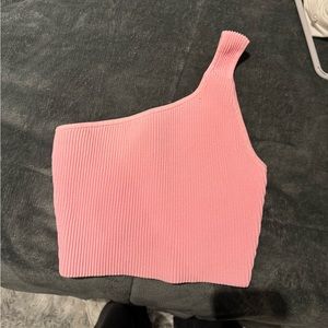 Babaton Aritzia Pink Sculpt Knit One Shoulder Cropped Tank
